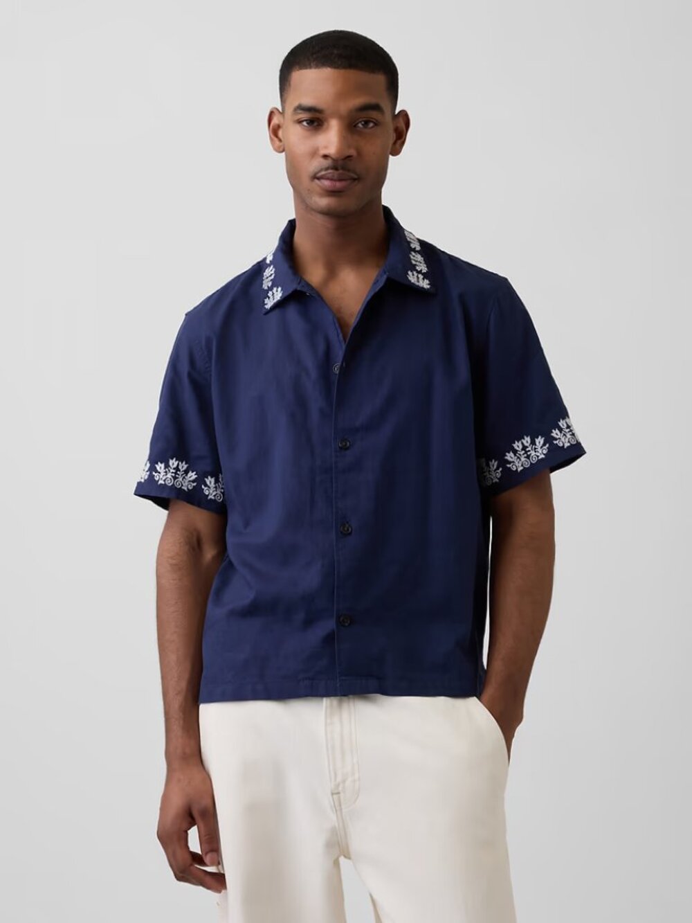 NWT Gap M Navy Uniform Linen-Cotton Relaxed Straight-Hem Shirt